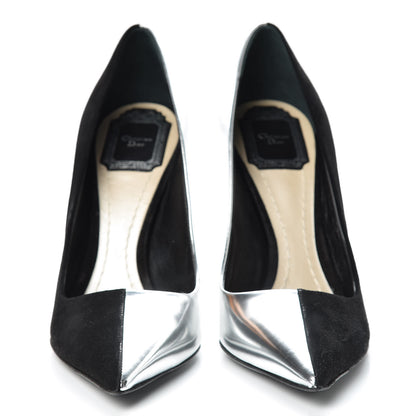 Christian Dior Mirror Finish Calfskin Suede Pumps 38 Black Silver 2 of 17