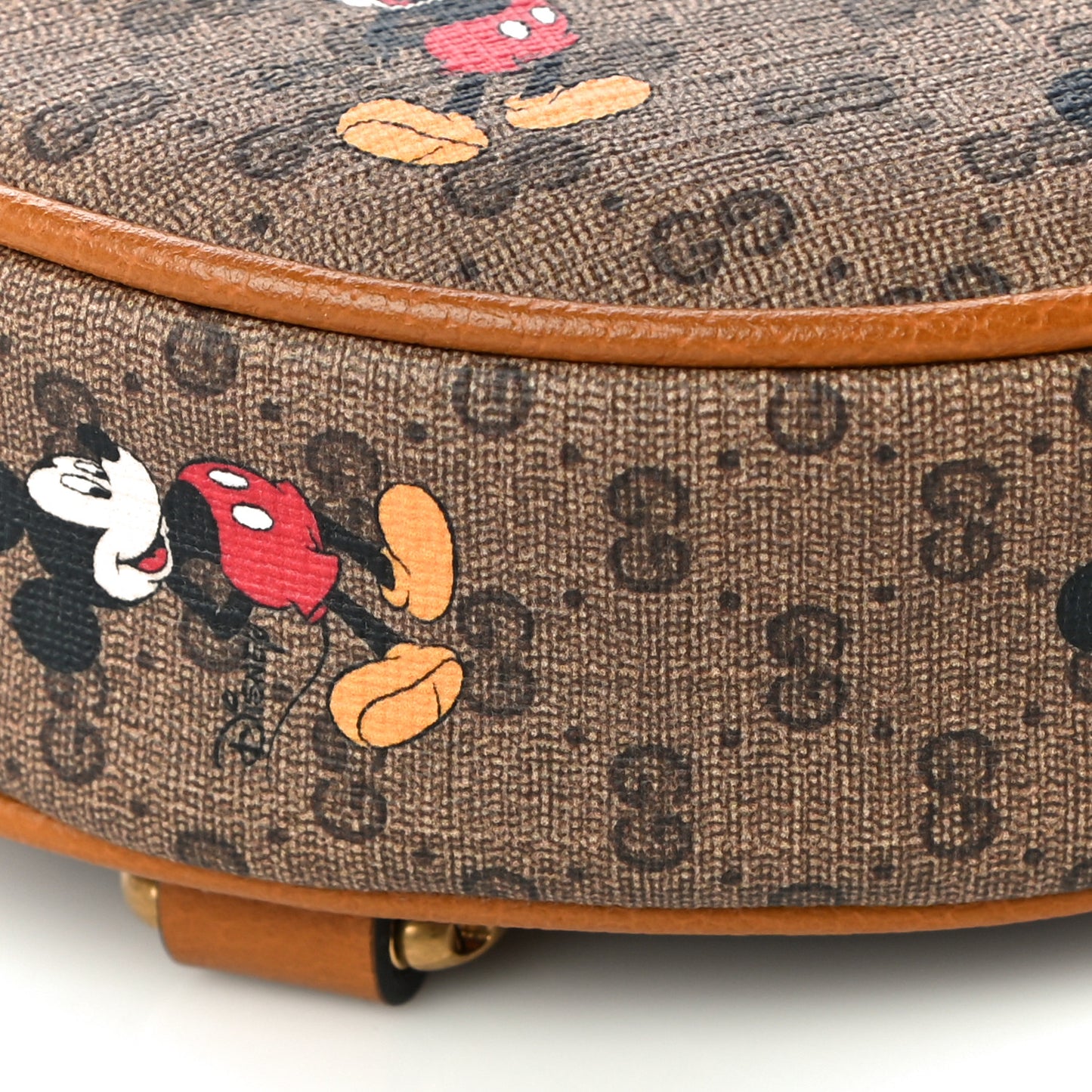 X DISNEY Mini Vintage GG Supreme Monogram Mickey Mouse Round Backpack Beige Vintage Sun Oil