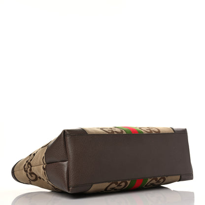 Gucci Monogram Jumbo GG Textured Dollar Calfskin Web Medium Ophidia Shopping Tote Camel Ebony 4 of 9