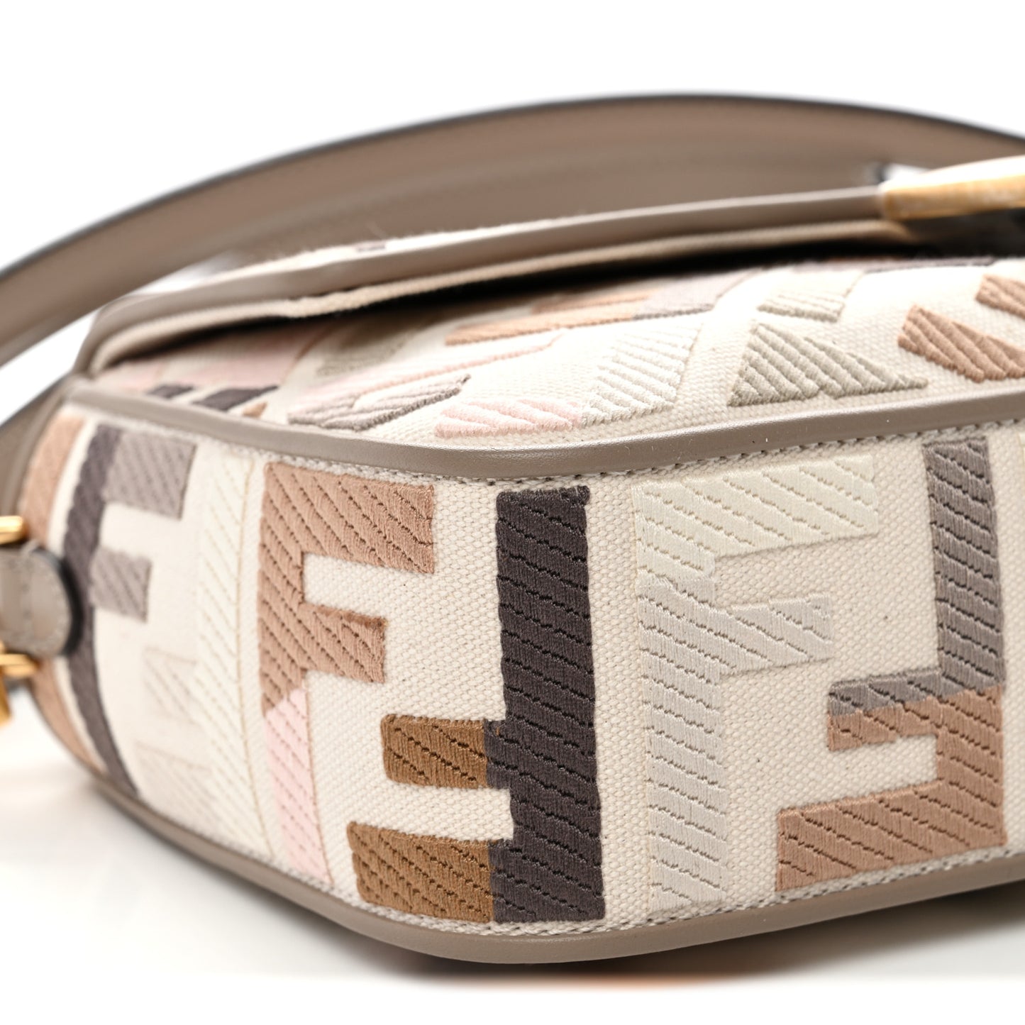 Canvas Vitello Seta FF Multicolor Embroidered Baguette Grezzo Multicolor Tortora