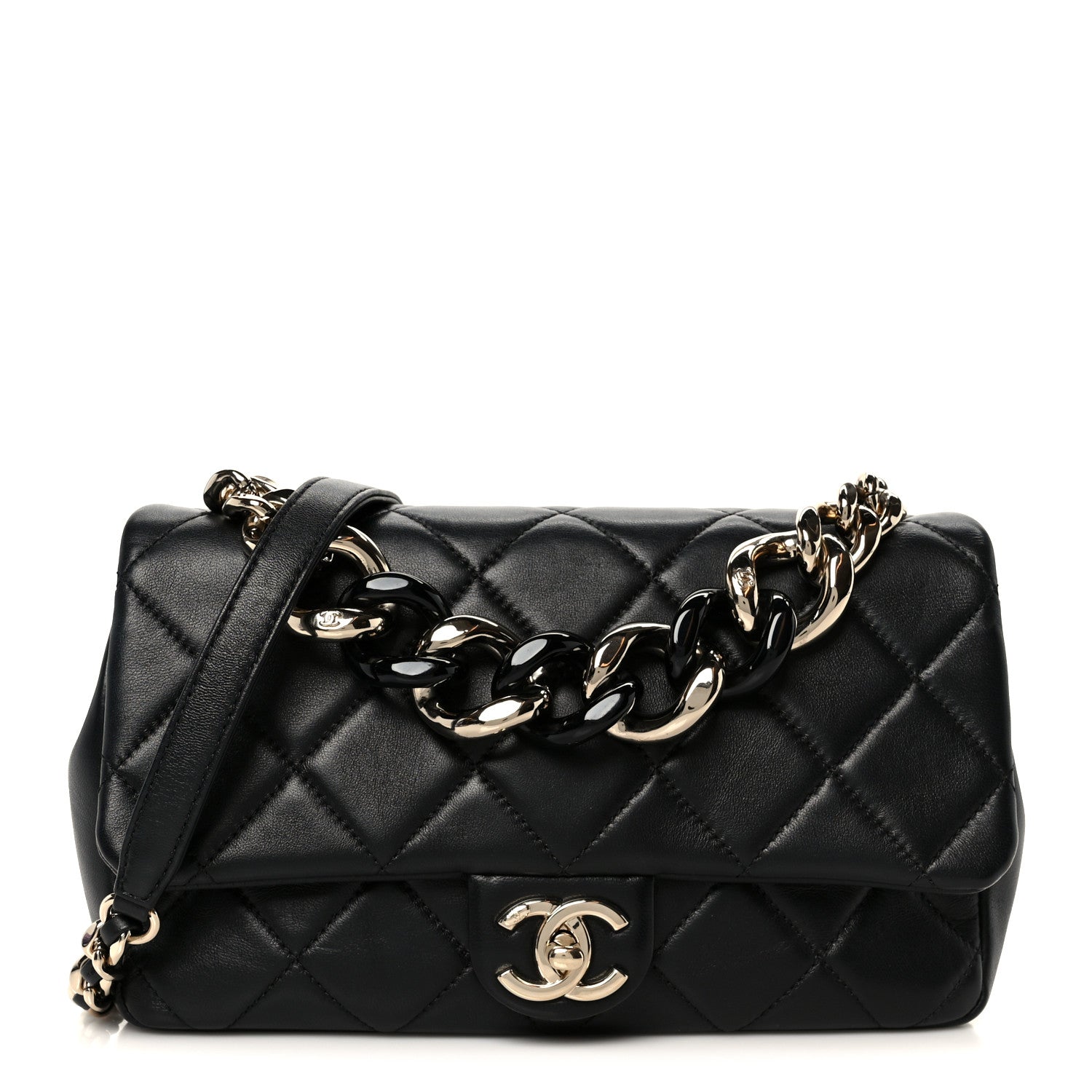 Chanel Lambskin Quilted Resin Bi-Color Chain Flap Bag Black 1 of 11