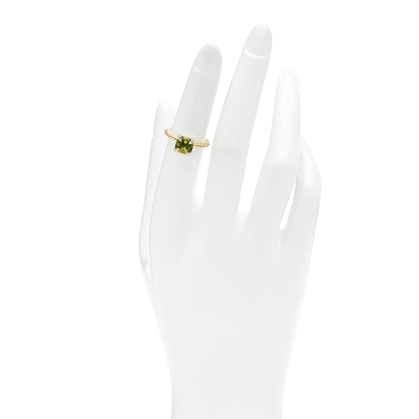 18K Yellow Gold Diamond Peridot 7mm Chatelaine Ring 49 5