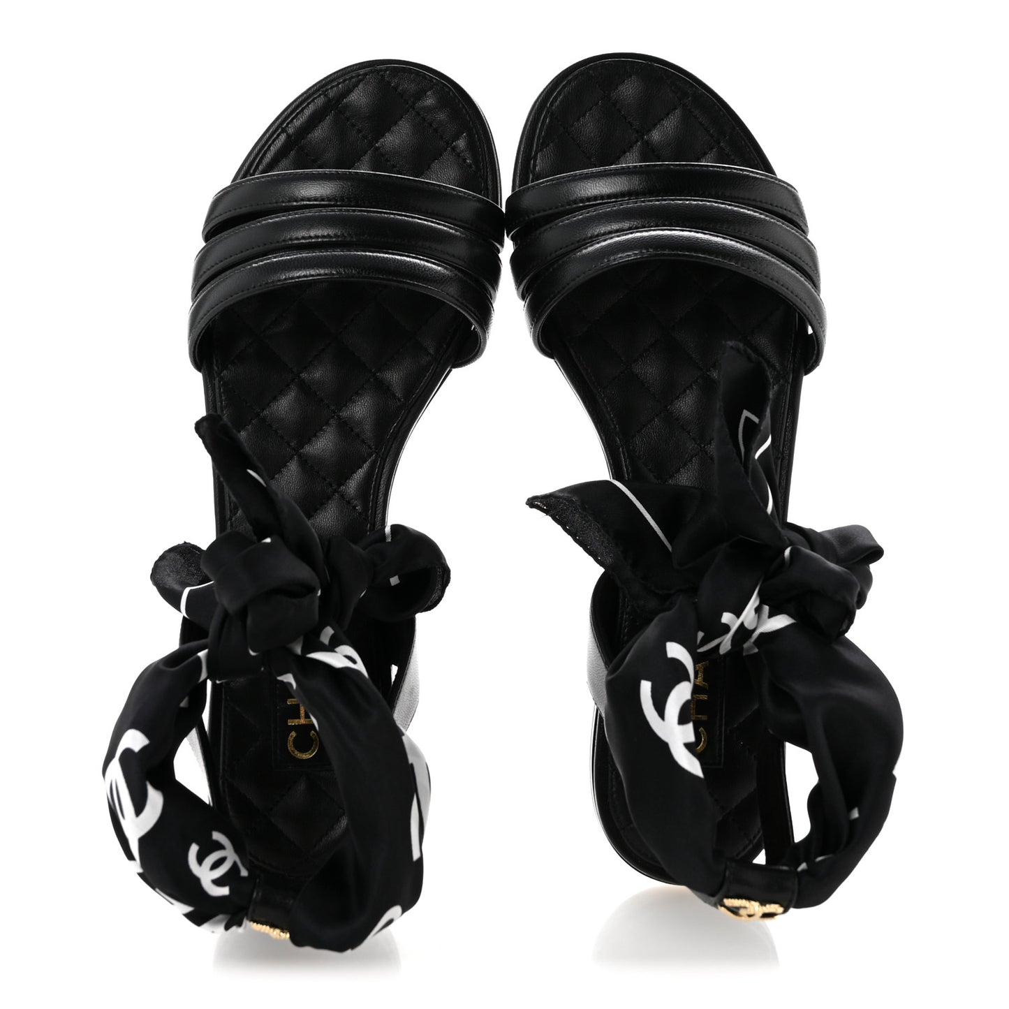 Lambskin Silk CC Wrap Ankle Flat Sandals 40 Black