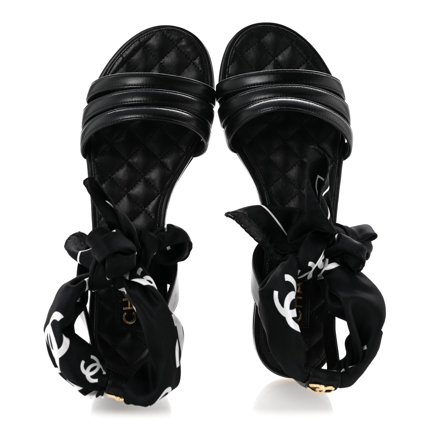 Chanel Lambskin Silk CC Wrap Ankle Flat Sandals 40 Black 2 of 10