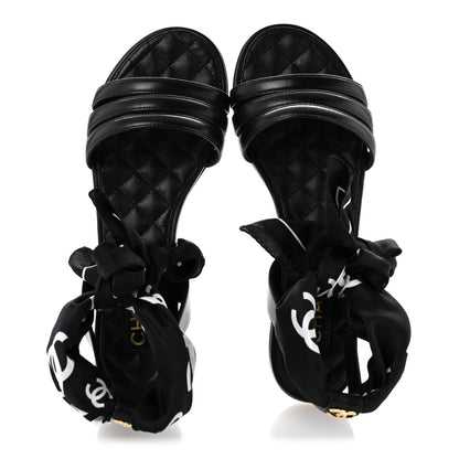 Chanel Lambskin Silk CC Wrap Ankle Flat Sandals 40 Black 2 of 10