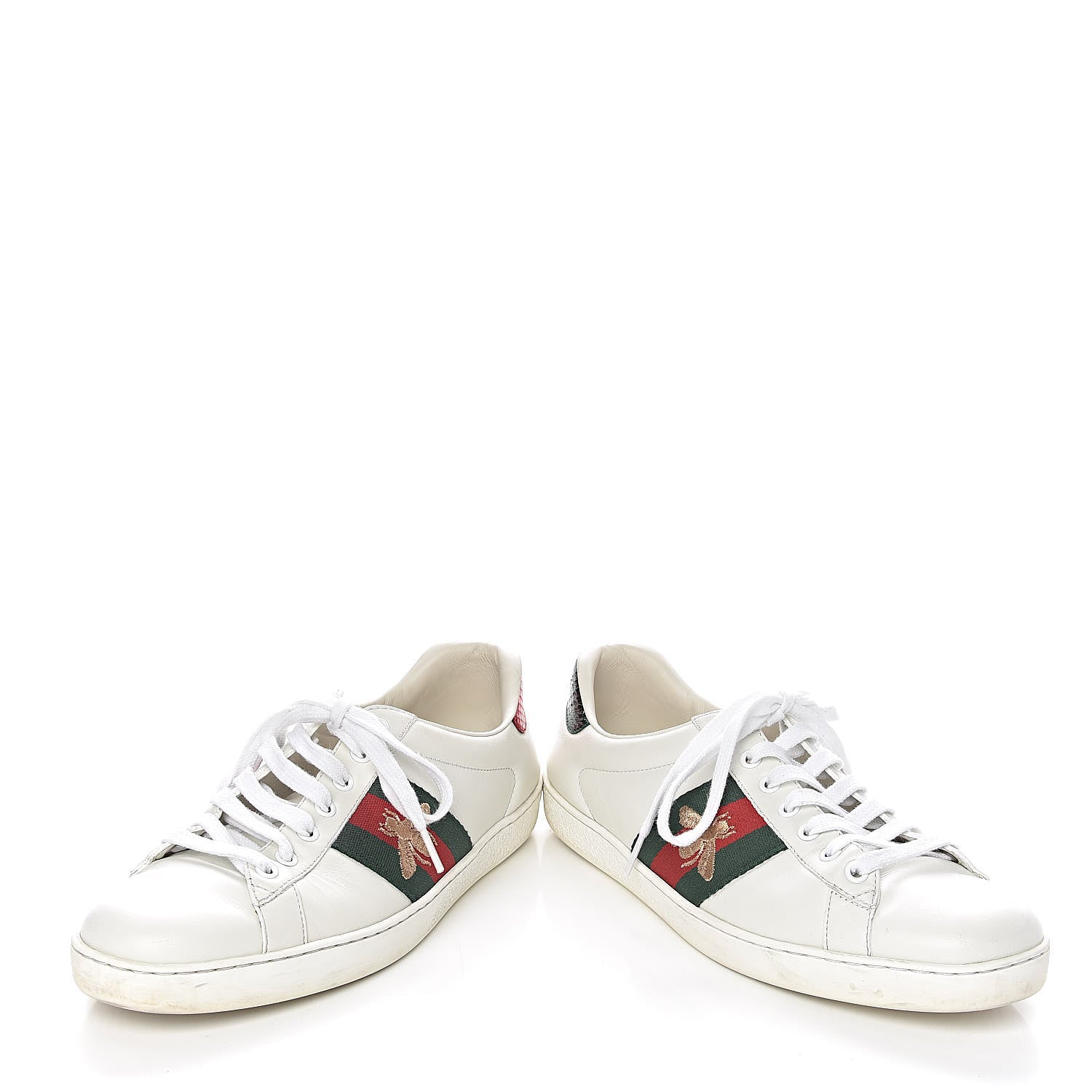 Gucci Miro Soft Calfskin Laminated Ayers Web Bee Embroidered Mens Ace Sneakers 7.5 White Red Flame Green 14 of 14