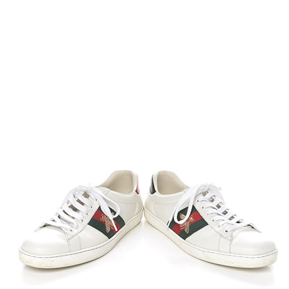 Gucci Miro Soft Calfskin Laminated Ayers Web Bee Embroidered Mens Ace Sneakers 7.5 White Red Flame Green 14 of 14
