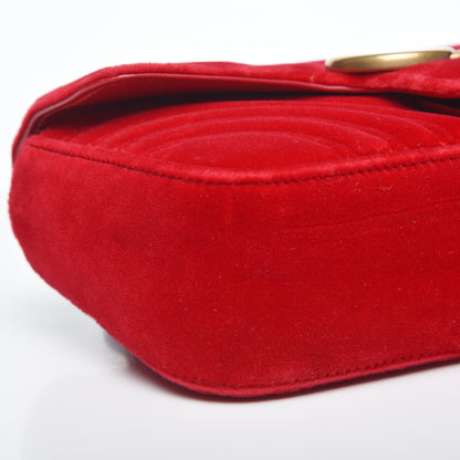 Gucci Velvet Matelasse Mini GG Marmont Shoulder Bag Hibiscus Red 5 of 10