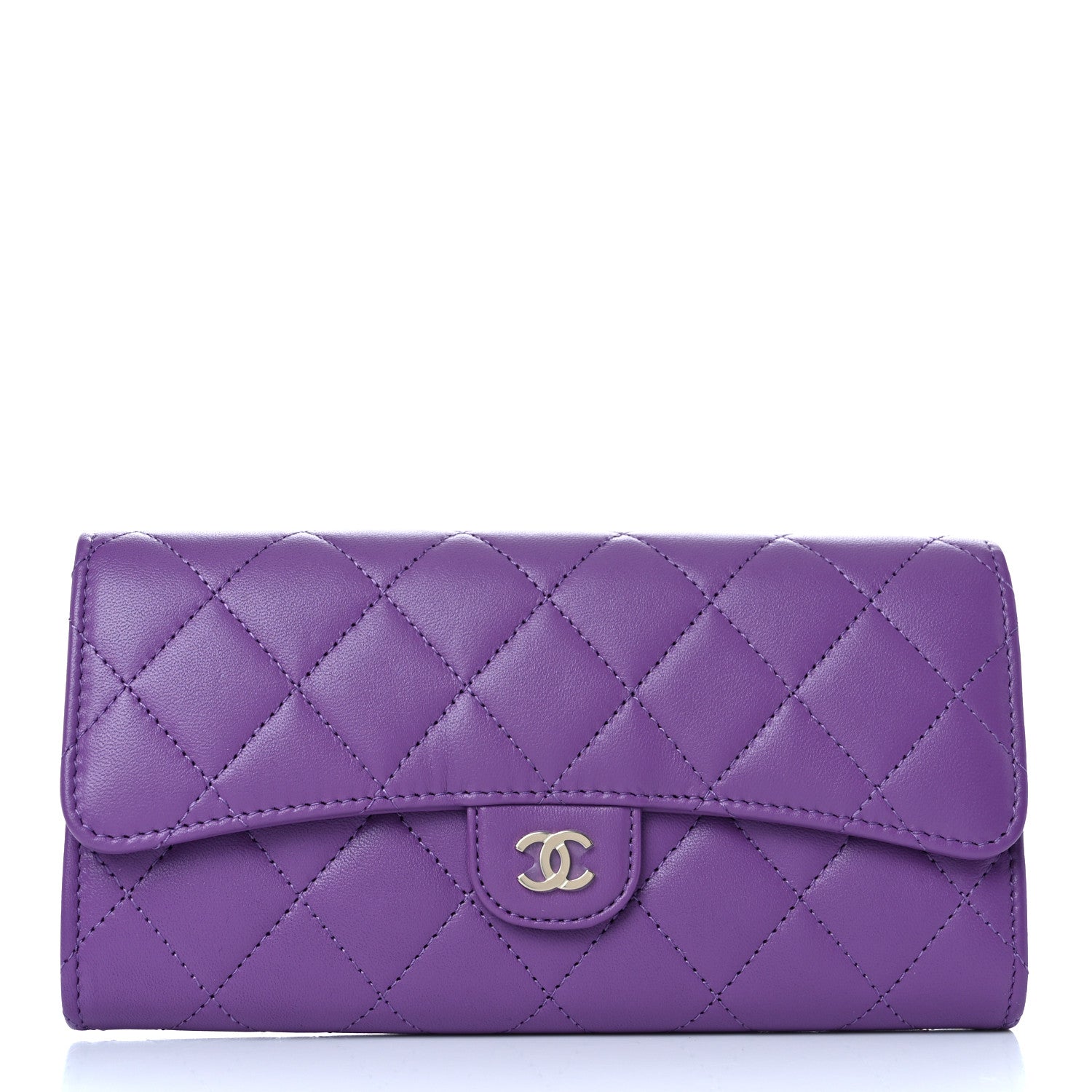 Chanel Lambskin Quilted Large Gusset Flap Wallet Purple 1 of 12
