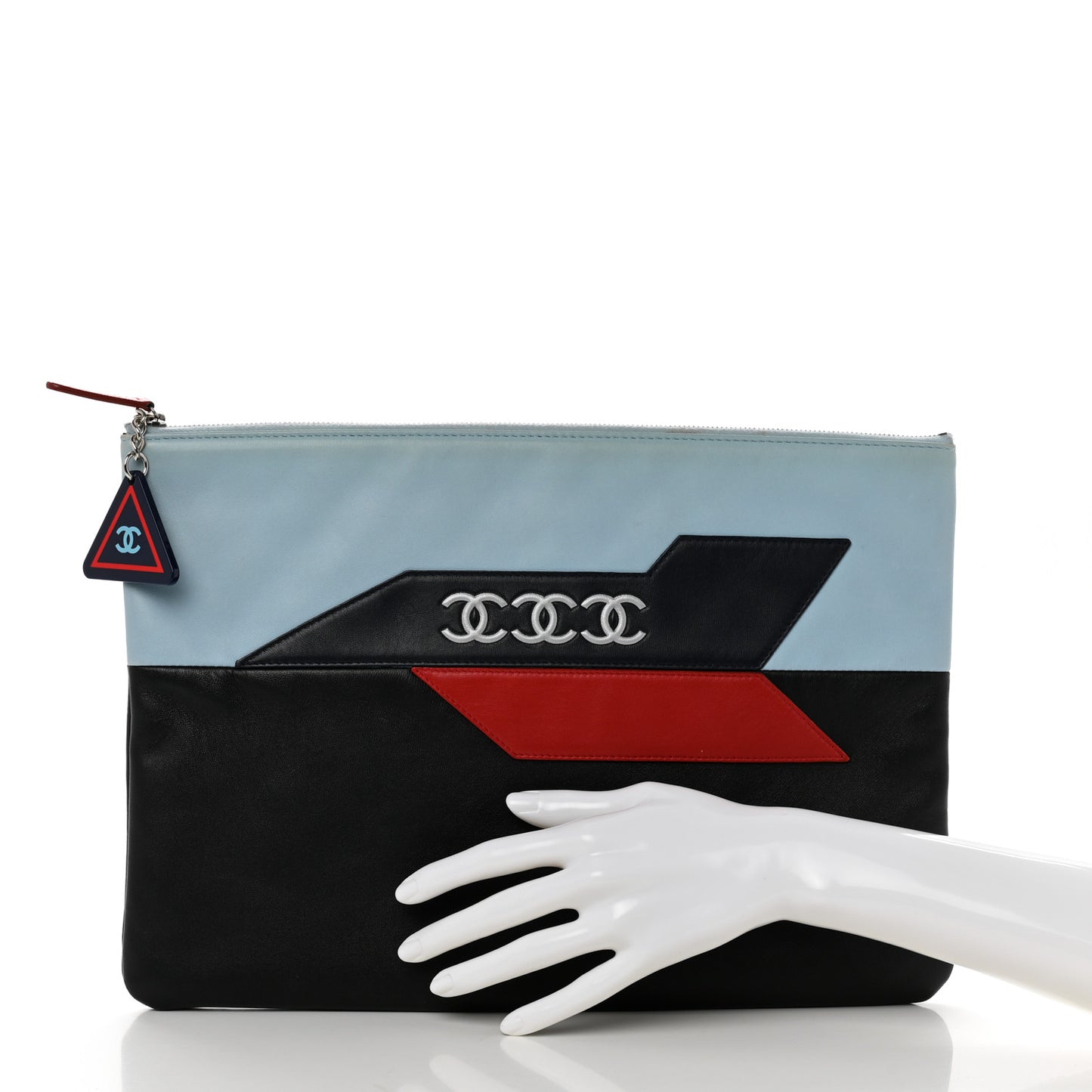 Lambskin Large Airline Zipper Cosmetic Case Blue Black Red