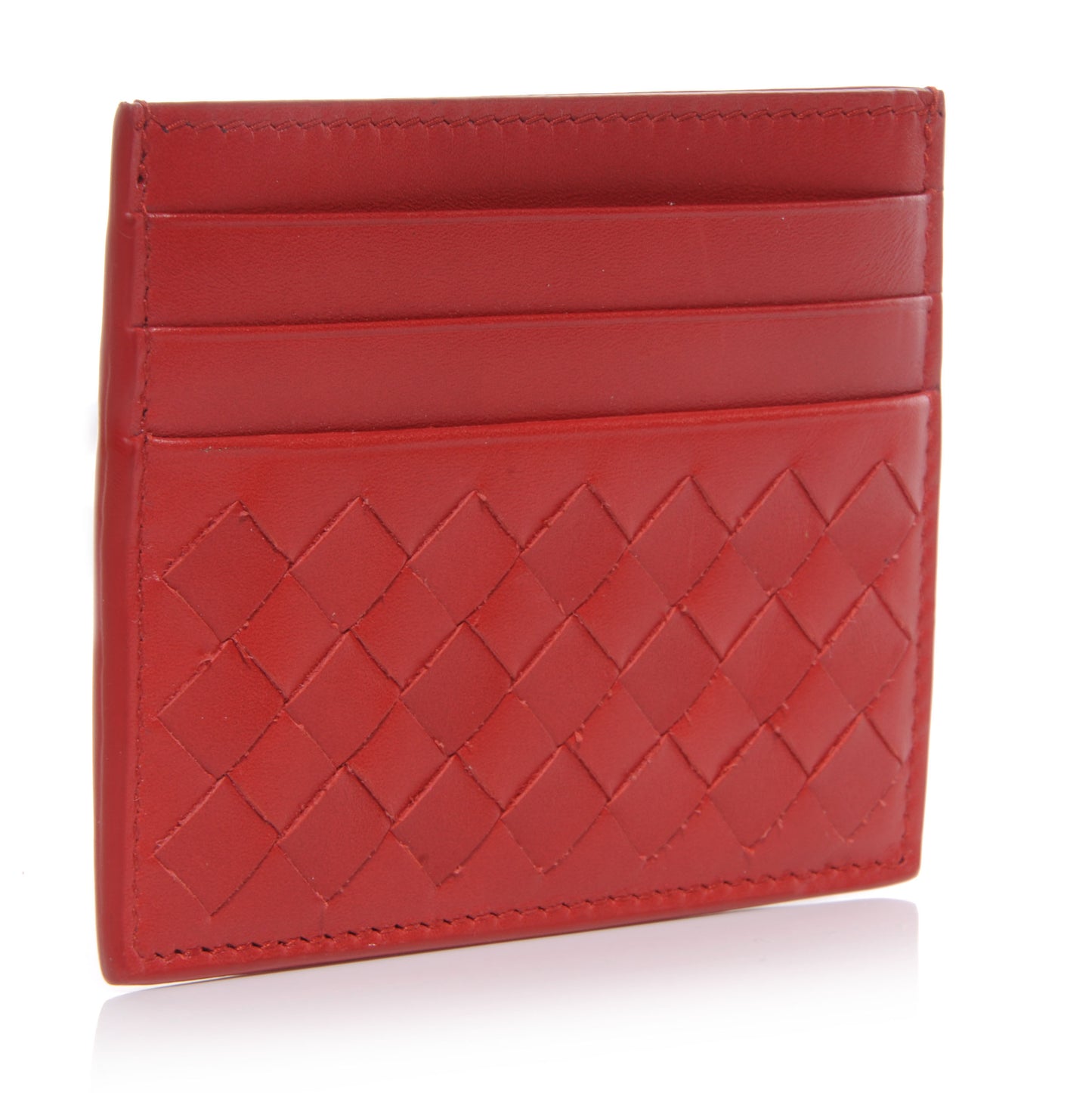 Nappa Intrecciato Woven Card Holder New Red