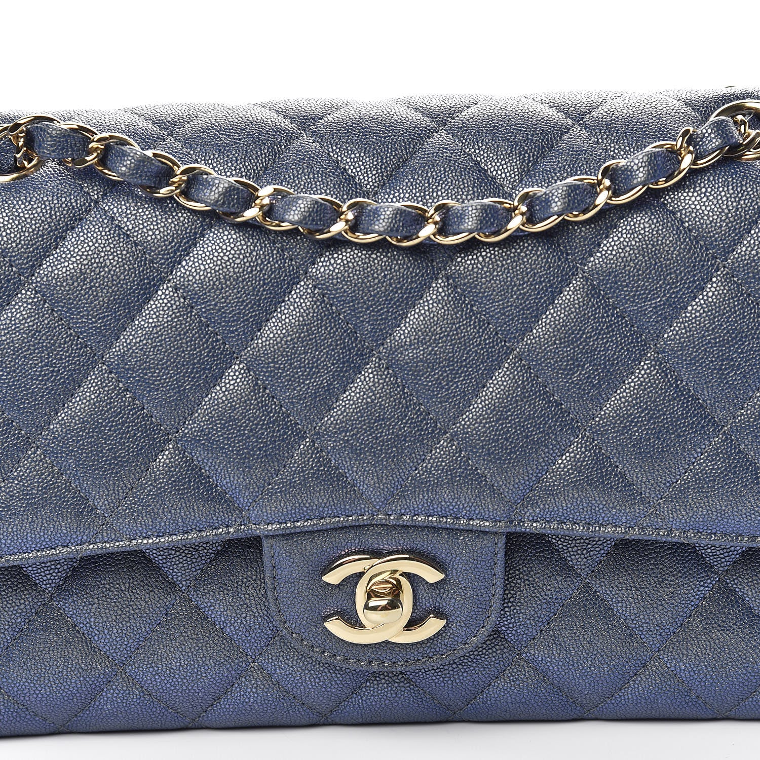 Chanel Iridescent Caviar Quilted Medium Double Flap Dark Blue 10 of 11