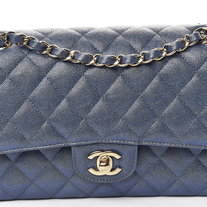 Chanel Iridescent Caviar Quilted Medium Double Flap Dark Blue 10 of 11