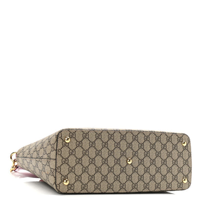 Gucci GG Supreme Monogram Moon Calfskin Small Zip Top Tote Beige Ebony Hibiscus Red New Rosette 4 of 10