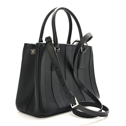 Prada Saffiano City Calfskin Small Striped Galleria Double Zip Tote Black 3 of 8