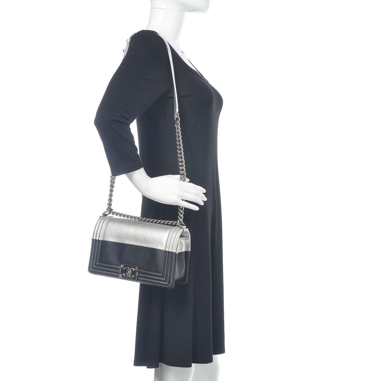 Metallic Goatskin Calfskin Medium Boy Flap Silver Black