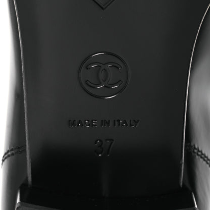 Chanel Shiny Calfskin Logo Loafers 37 Black 7 of 12
