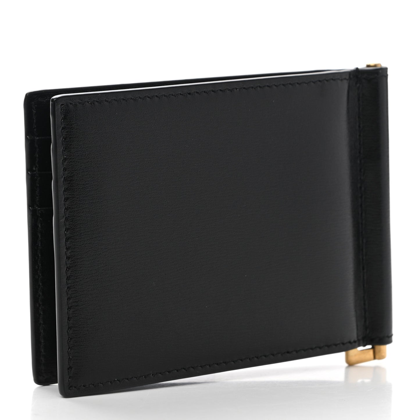 Shiny Calfskin Tiny Cassandre Bill Clip Wallet Black