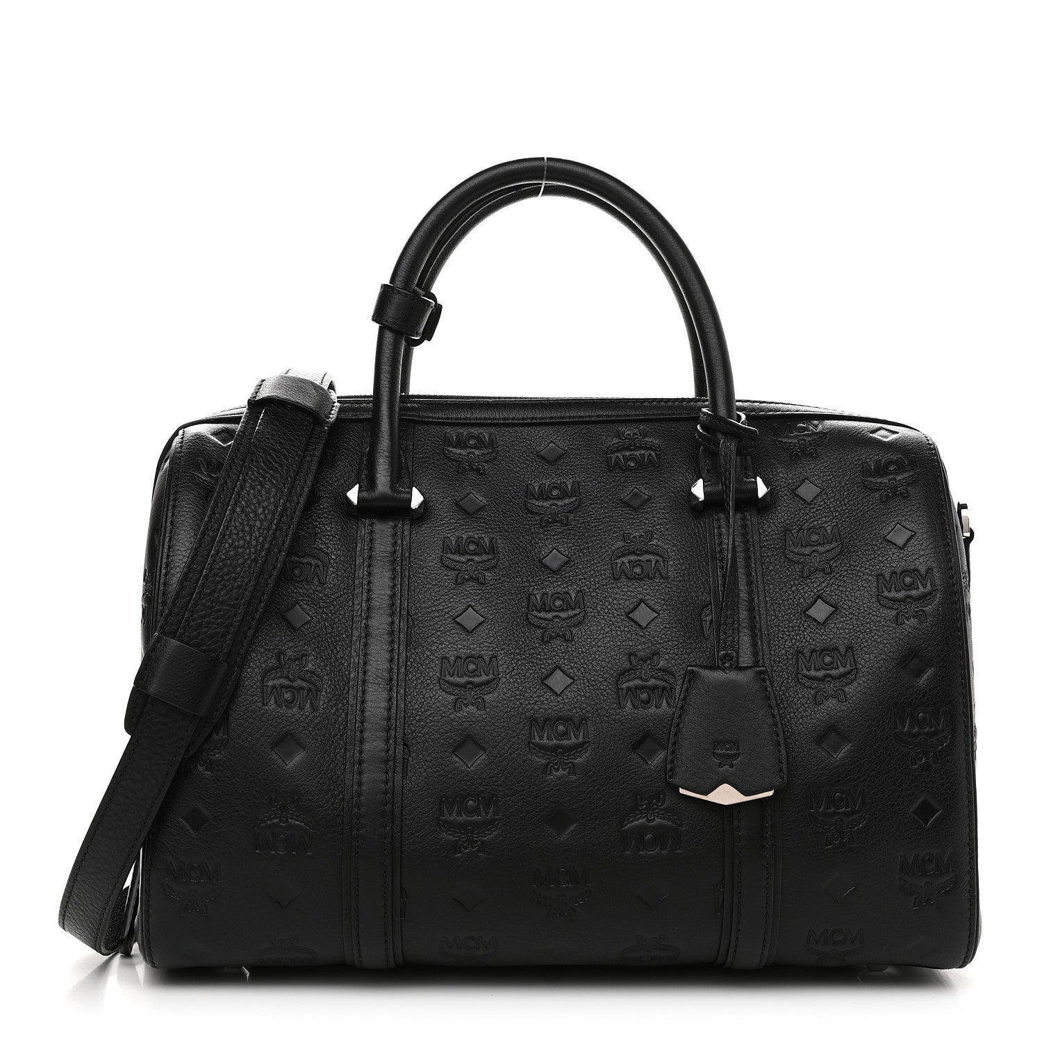 MCM Calfskin Ottomar Monogram Boston Bag Black 1 of 8