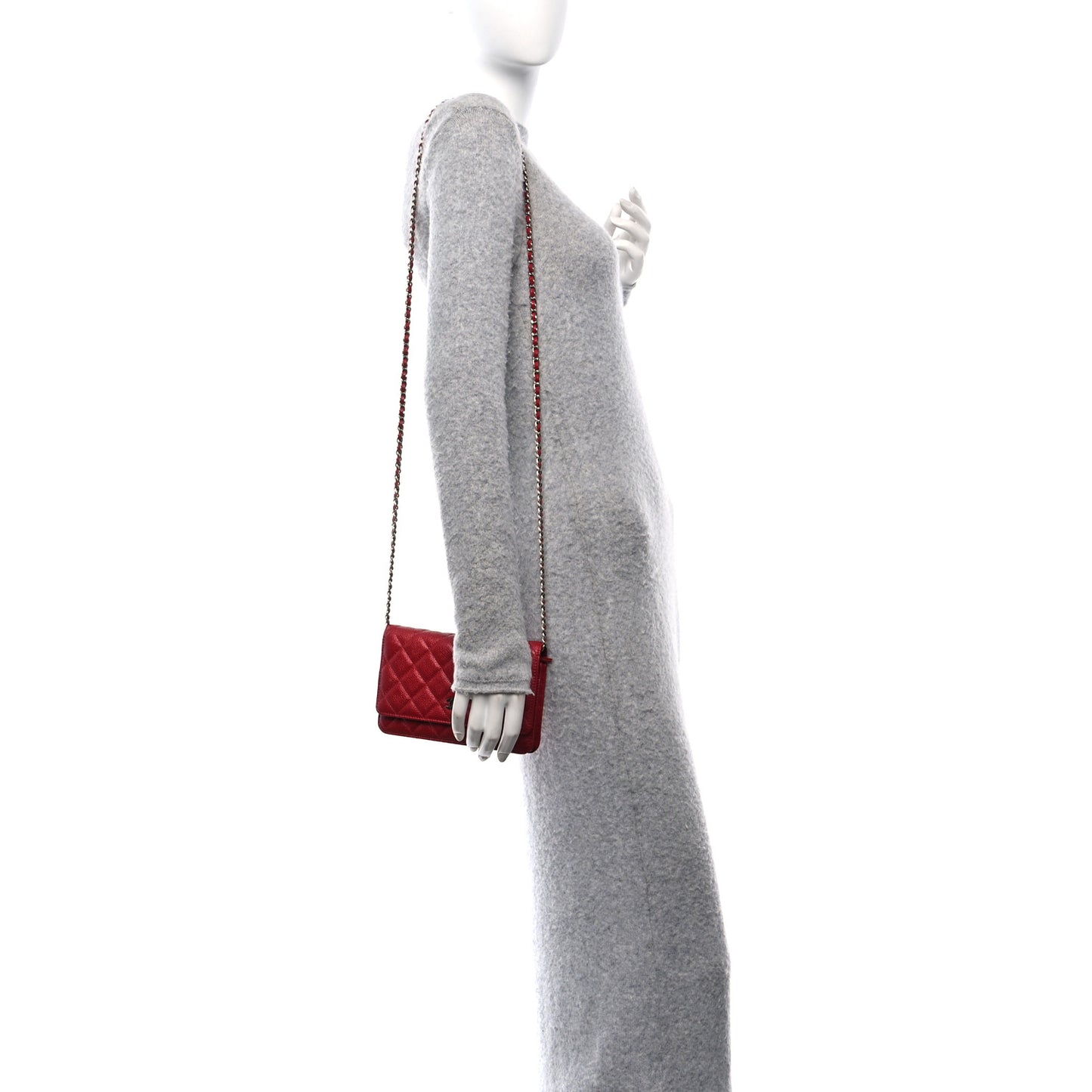 Caviar Quilted Wallet on Chain WOC Dark Red