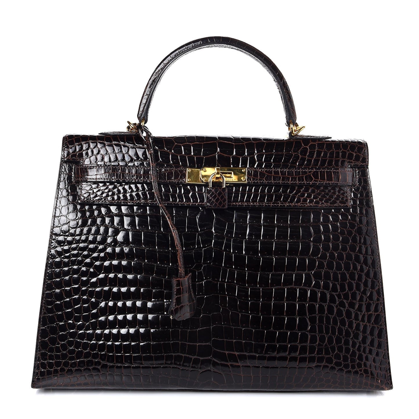 Shiny Porosus Crocodile Kelly Sellier 35 Havane