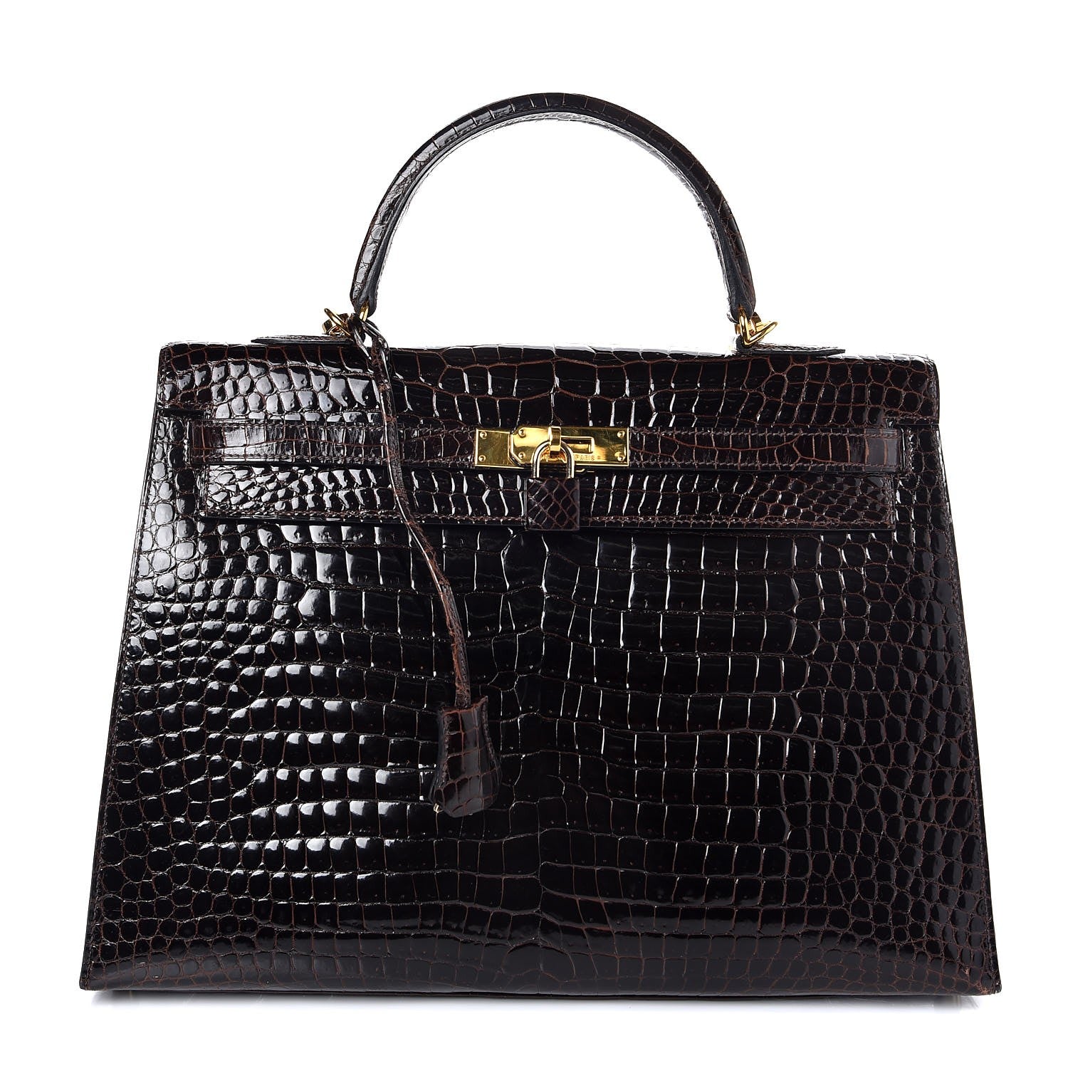 Hermes Shiny Porosus Crocodile Kelly Sellier 35 Havane 1 of 37