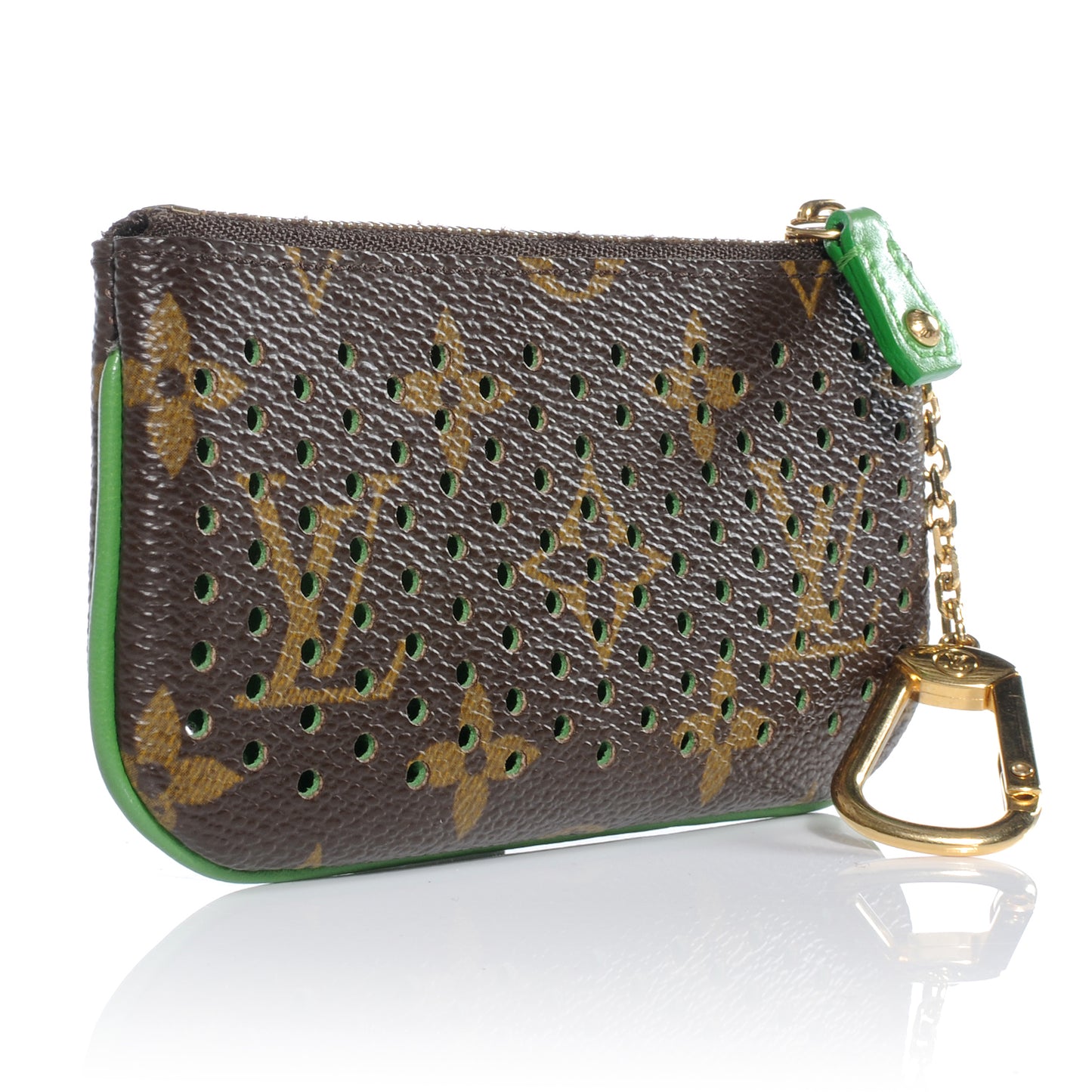 Monogram Perforated Key Pouch Green