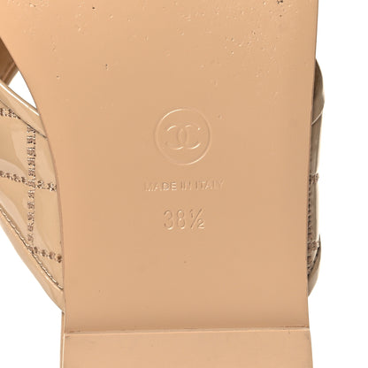 Chanel Patent Quilted CC Sandals 38.5 Beige 8 of 9