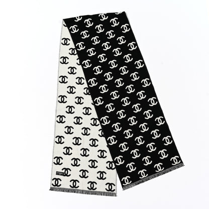 Chanel Wool Cashmere CC Scarf Black White 2 of 3