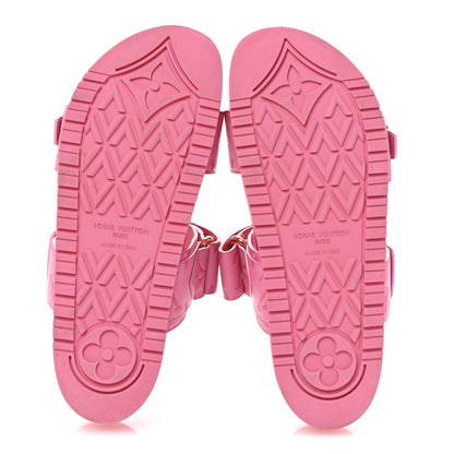 Louis Vuitton Calfskin Monogram Embossed Bom Dia Flat Mule Sandals 37 Pink 6 of 11