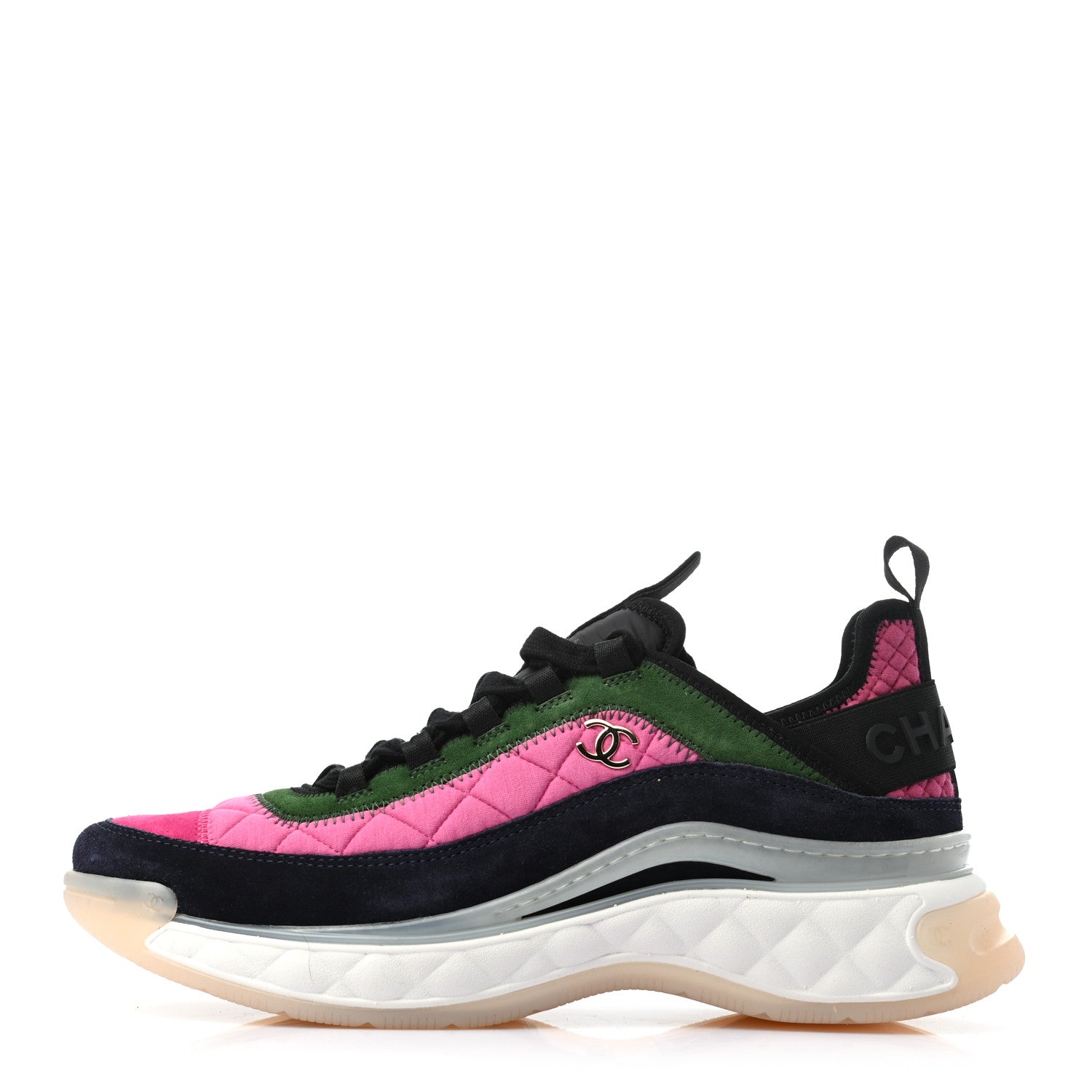 Chanel Velvet Calfskin Mixed Fibers CC Sneakers 41 Dark Pink Green 1 of 8