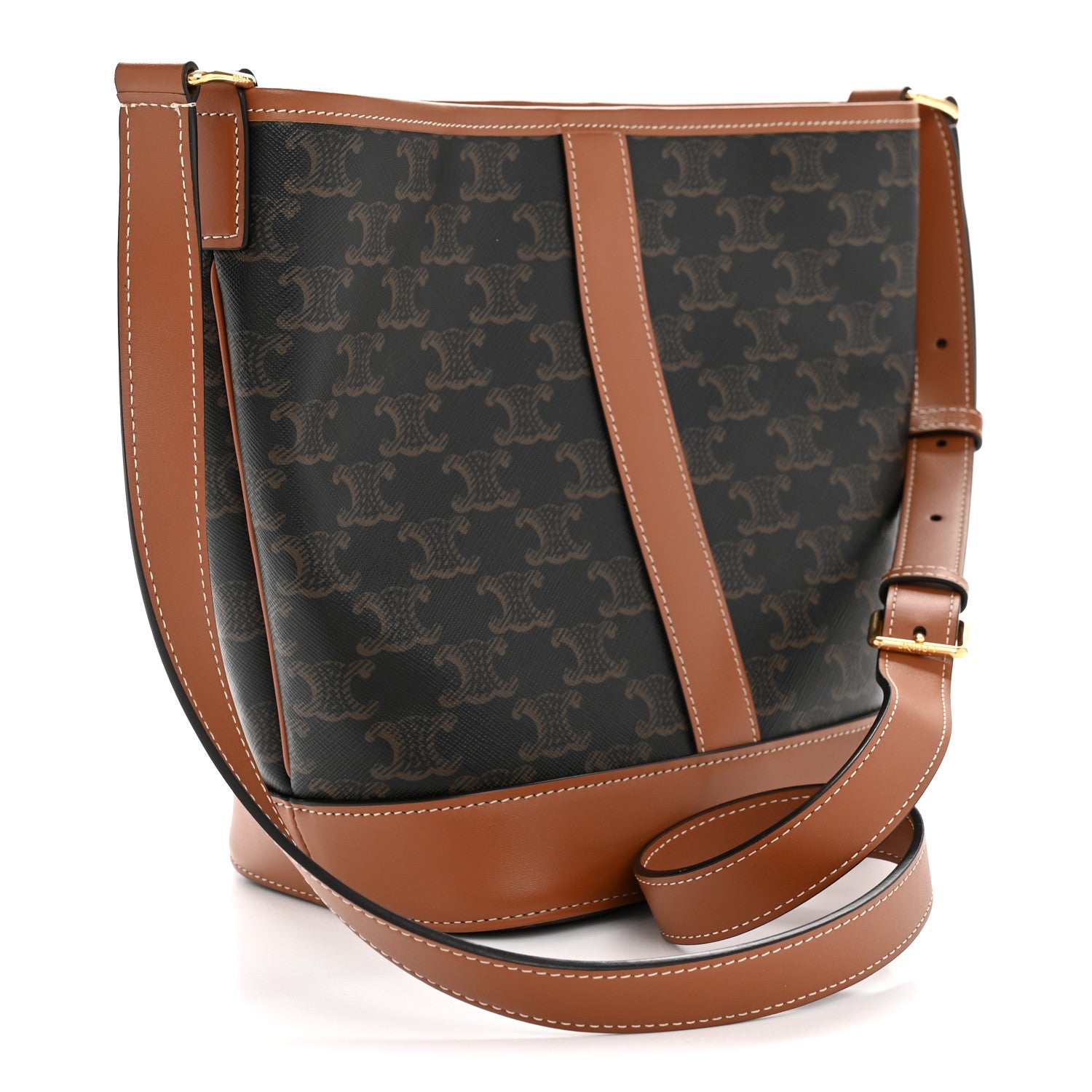 Celine Triomphe Canvas Calfskin Small Bucket Bag Tan 3 of 13
