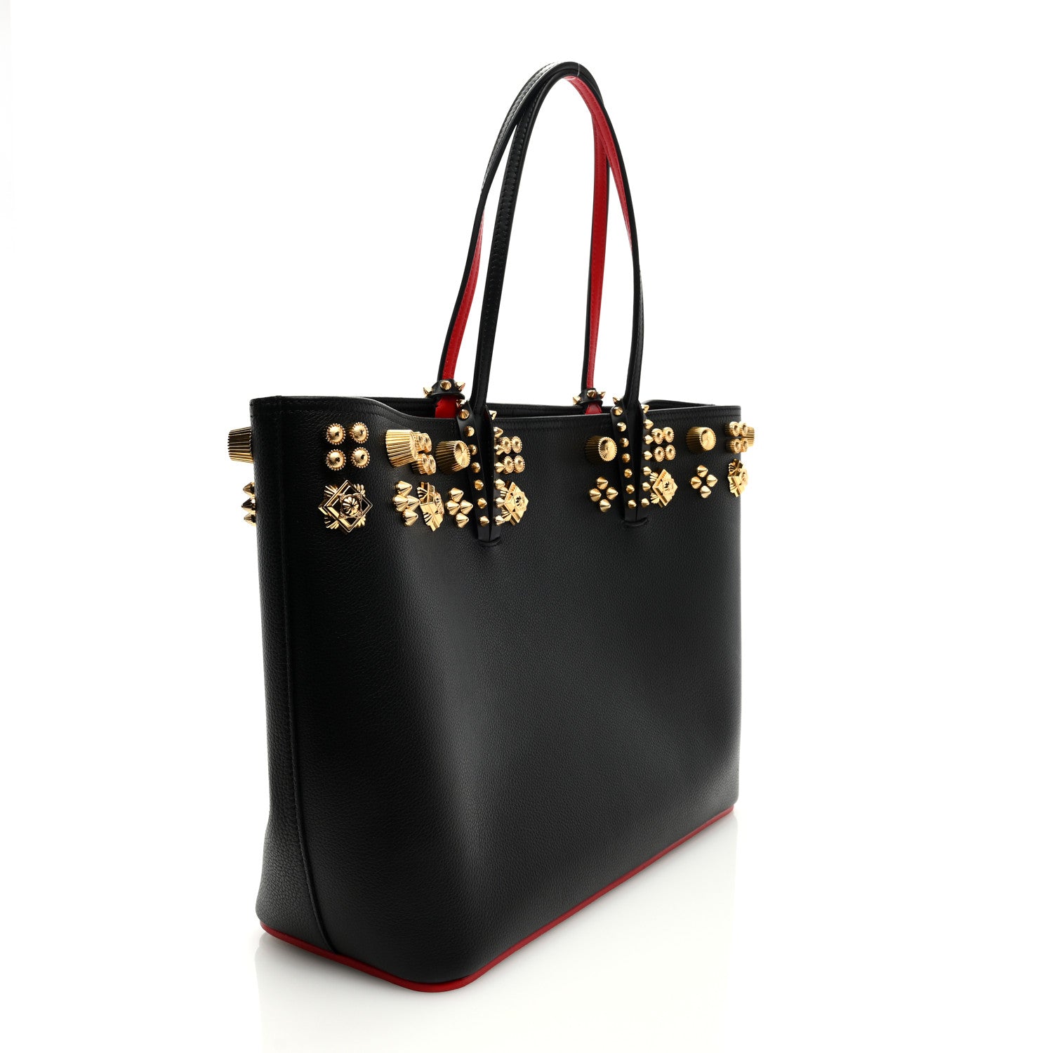 Christian Louboutin Calfskin Empire Spike Studded East West Cabata Tote Black Gold 3 of 8