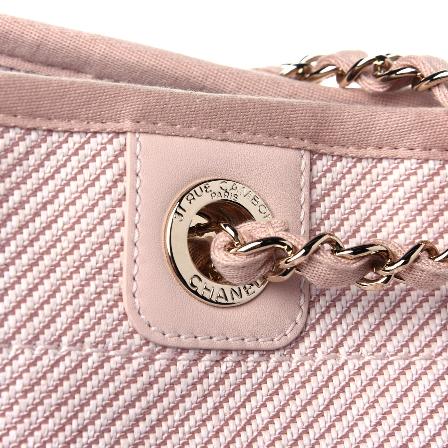 Mixed Fibers Calfskin Small Deauville Tote Beige