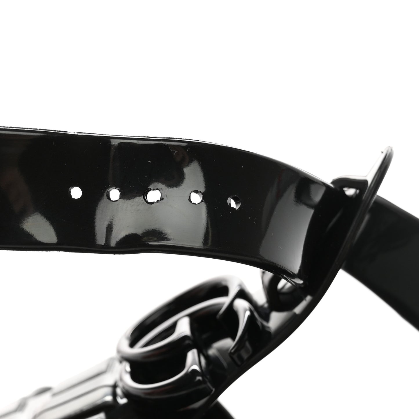 Shiny Rubber Double G Buckle Strap Sandals 10 Black