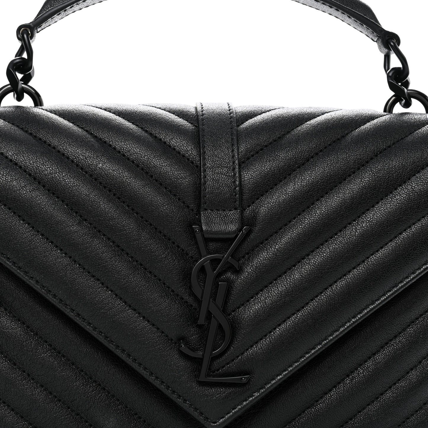 Sheepskin Matelasse Chevron Monogram Monochrome Medium College Bag Black
