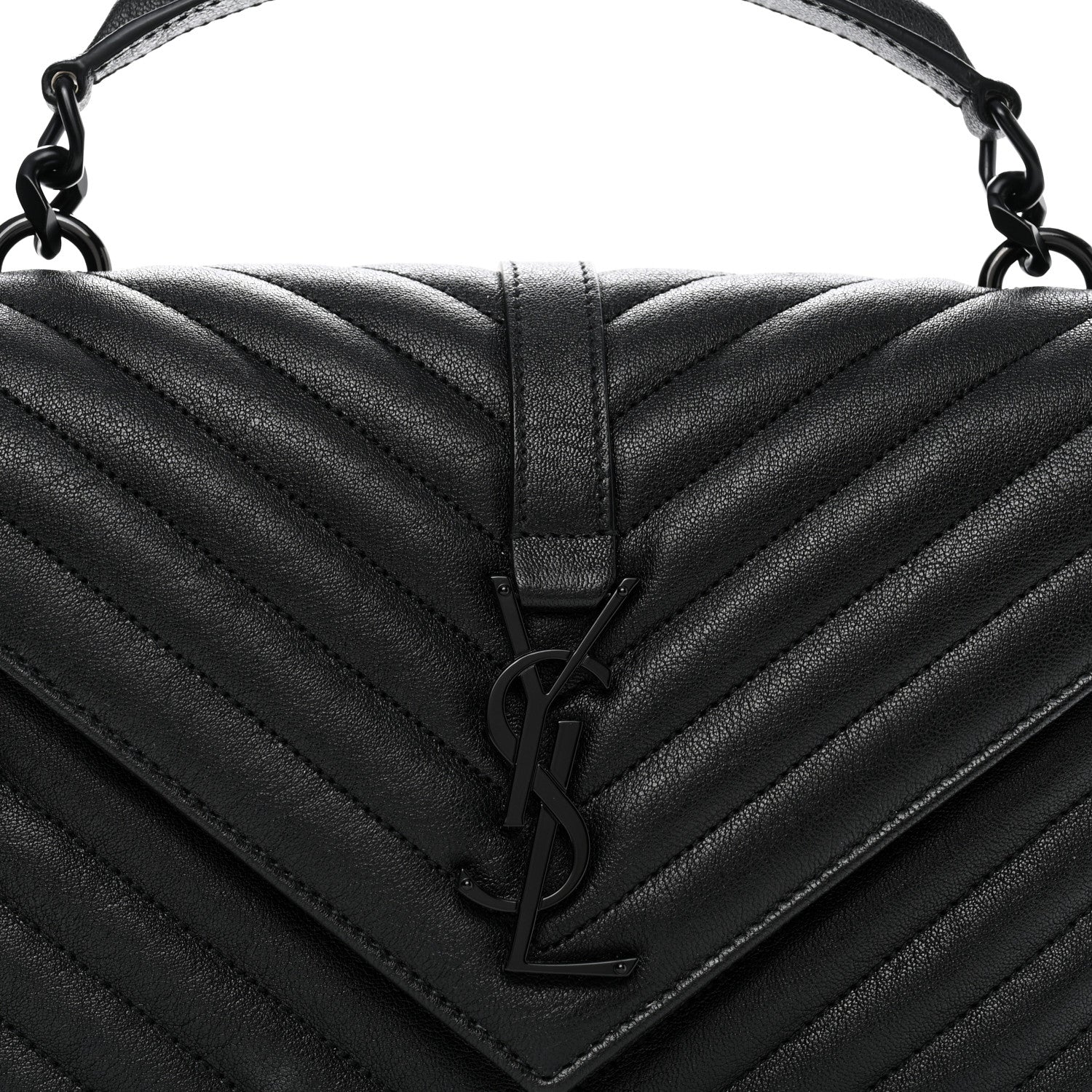 Saint Laurent Sheepskin Matelasse Chevron Monogram Monochrome Medium College Bag Black 9 of 14