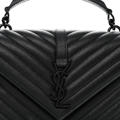 Saint Laurent Sheepskin Matelasse Chevron Monogram Monochrome Medium College Bag Black 9 of 14