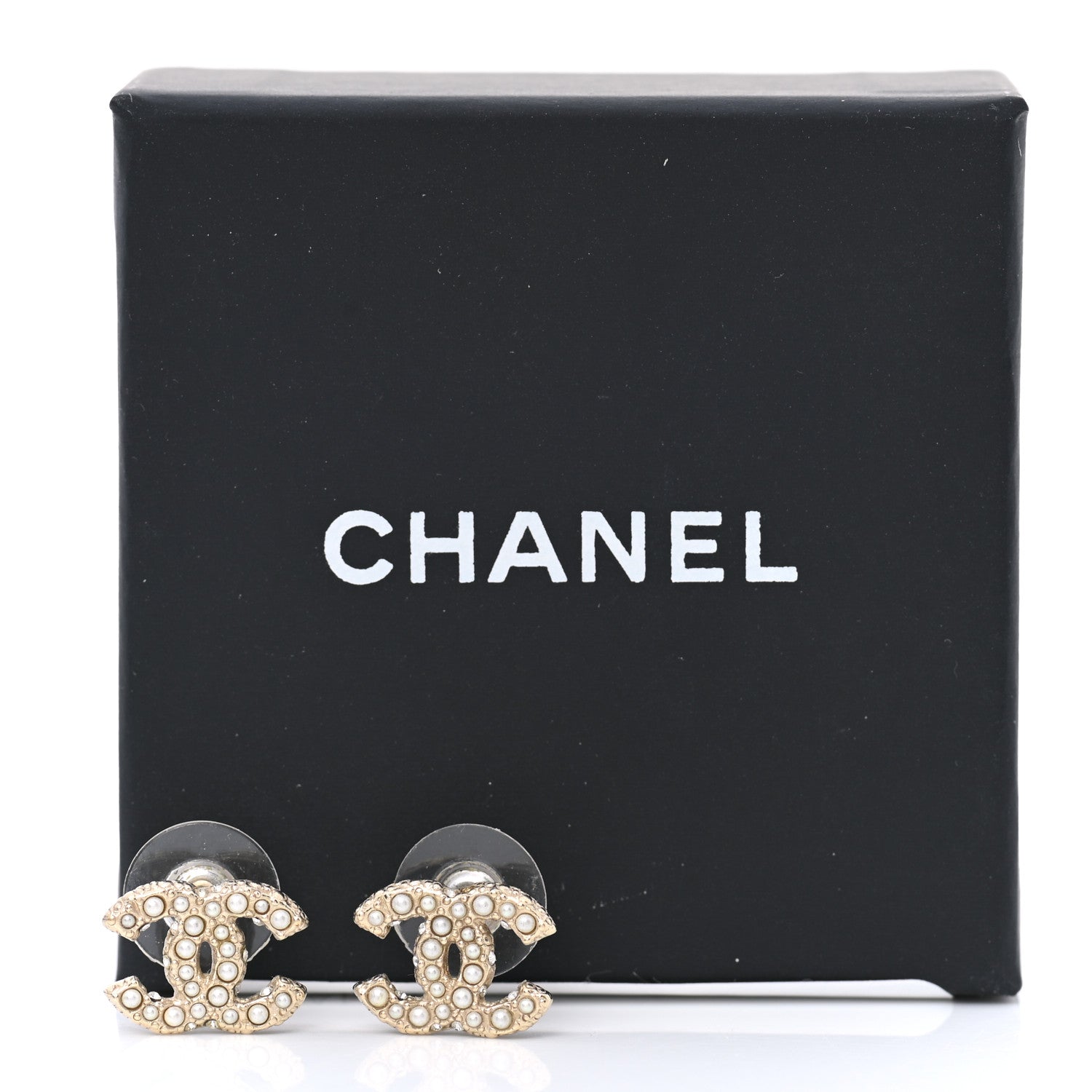 Chanel Metal Graduated Pearl Crystal CC Earrings Light Gold 5 of 5