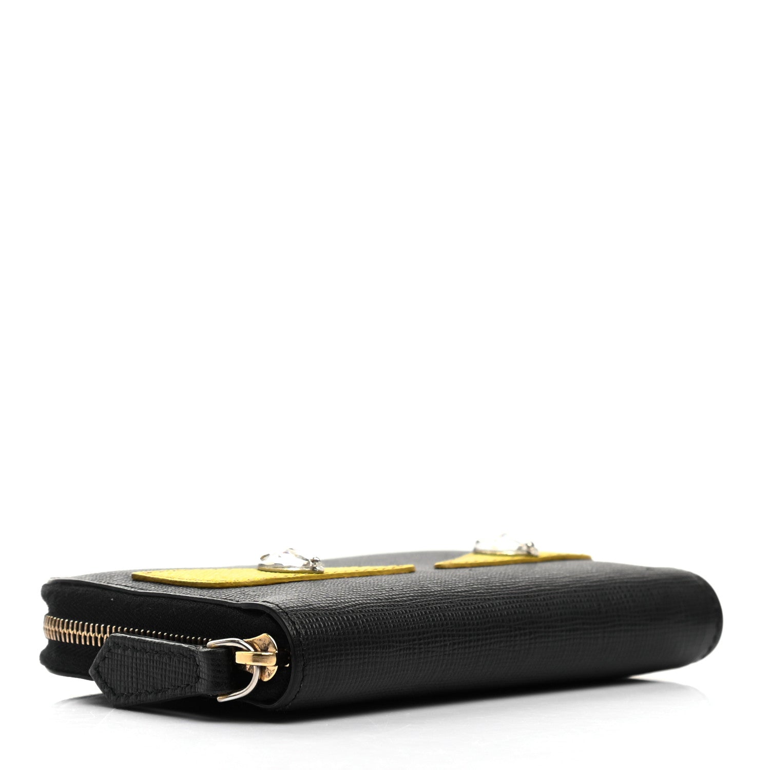 Fendi Vitello Elite Crystal Monster Eyes Mini Zip Around Wallet Black 4 of 8