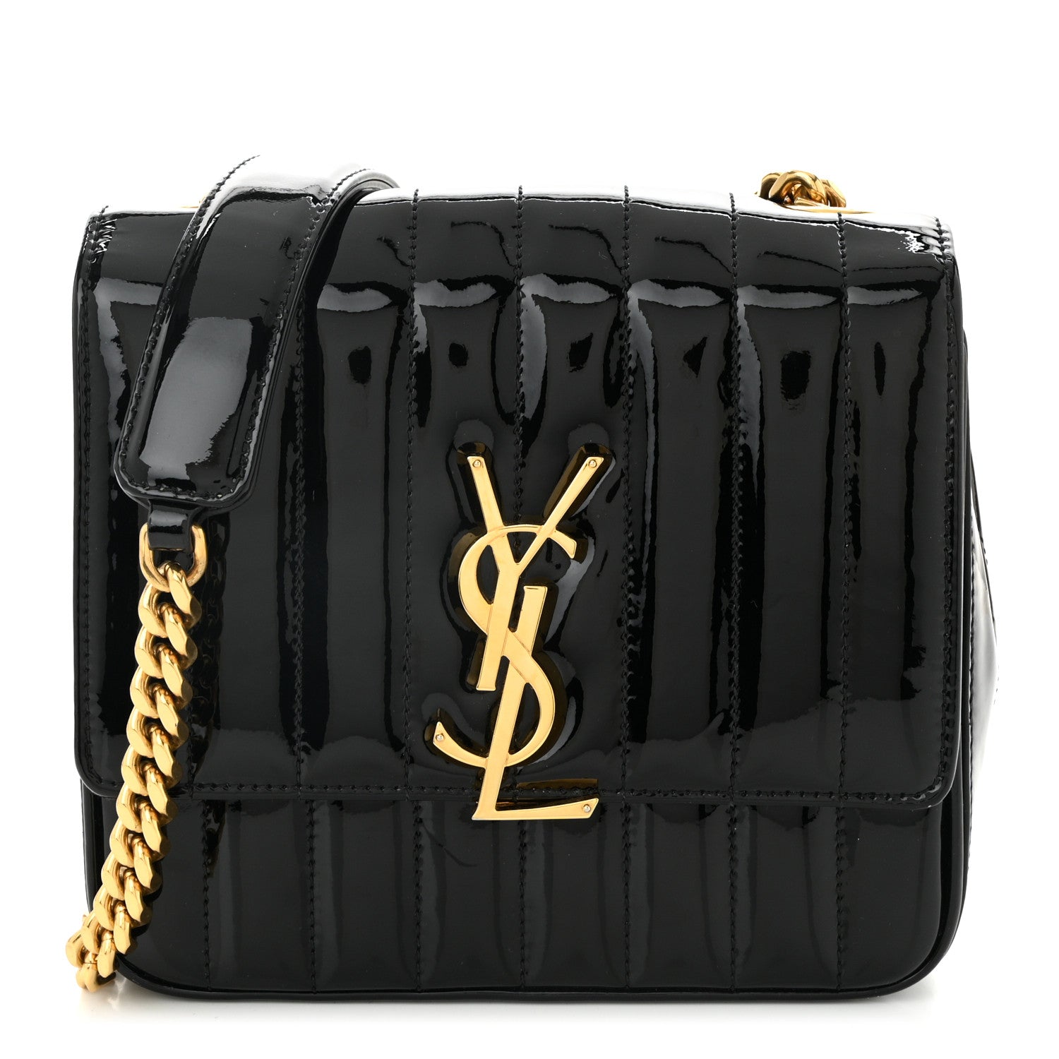 Saint Laurent Patent Calfskin Matelasse Monogram Medium Vicky Chain Bag Black 1 of 10