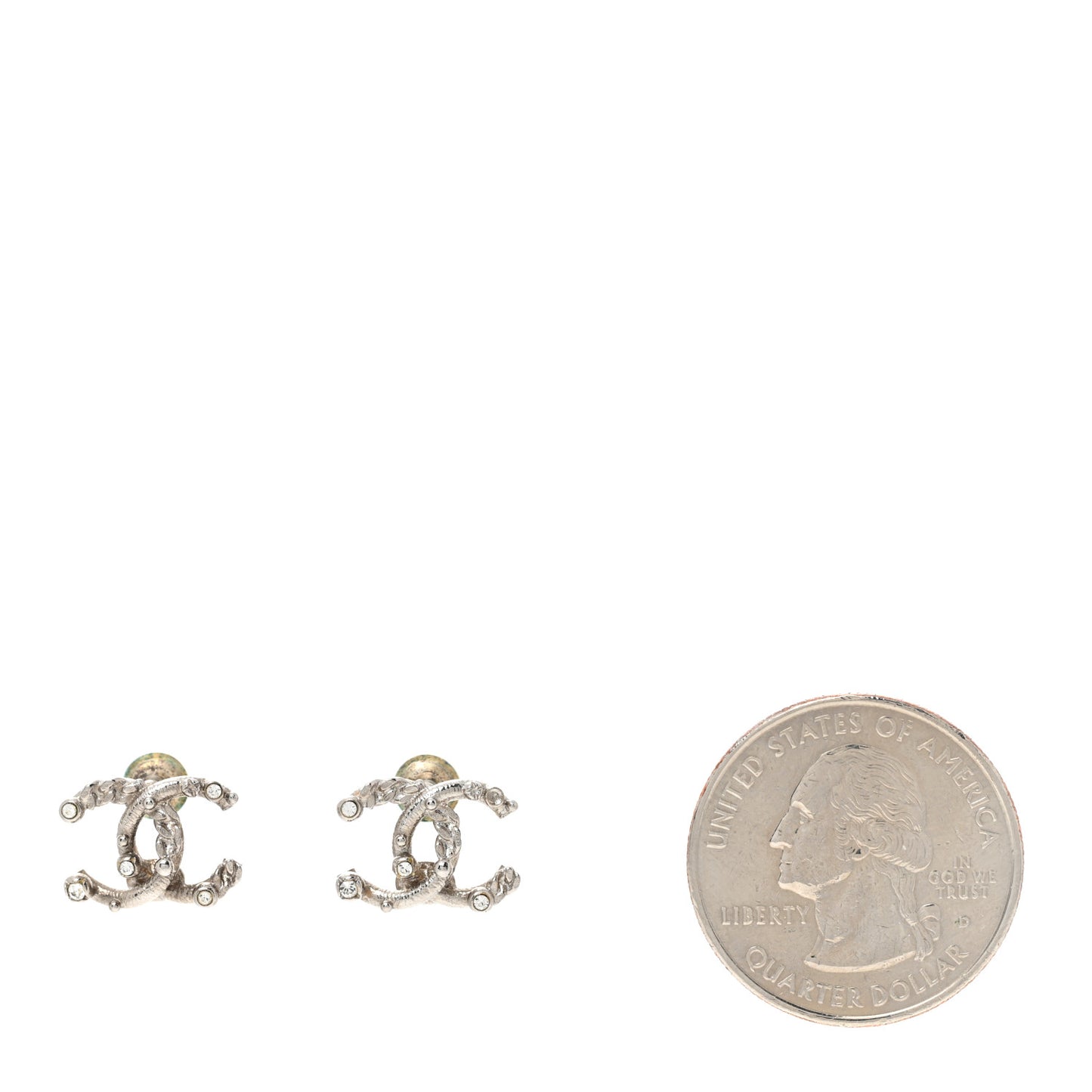 Metal Crystal CC Earrings Silver