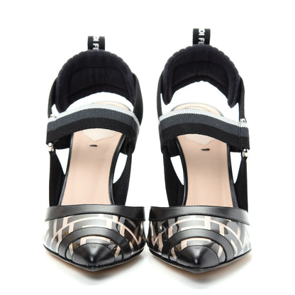 Fendi PVC Calfskin FF Colibri Slingback High-Heel Pumps 37.5 Black 2 of 10