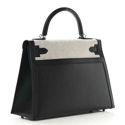 Hermes Berline Toile Swift Kelly Sellier 32 Black Ecru 2 of 10