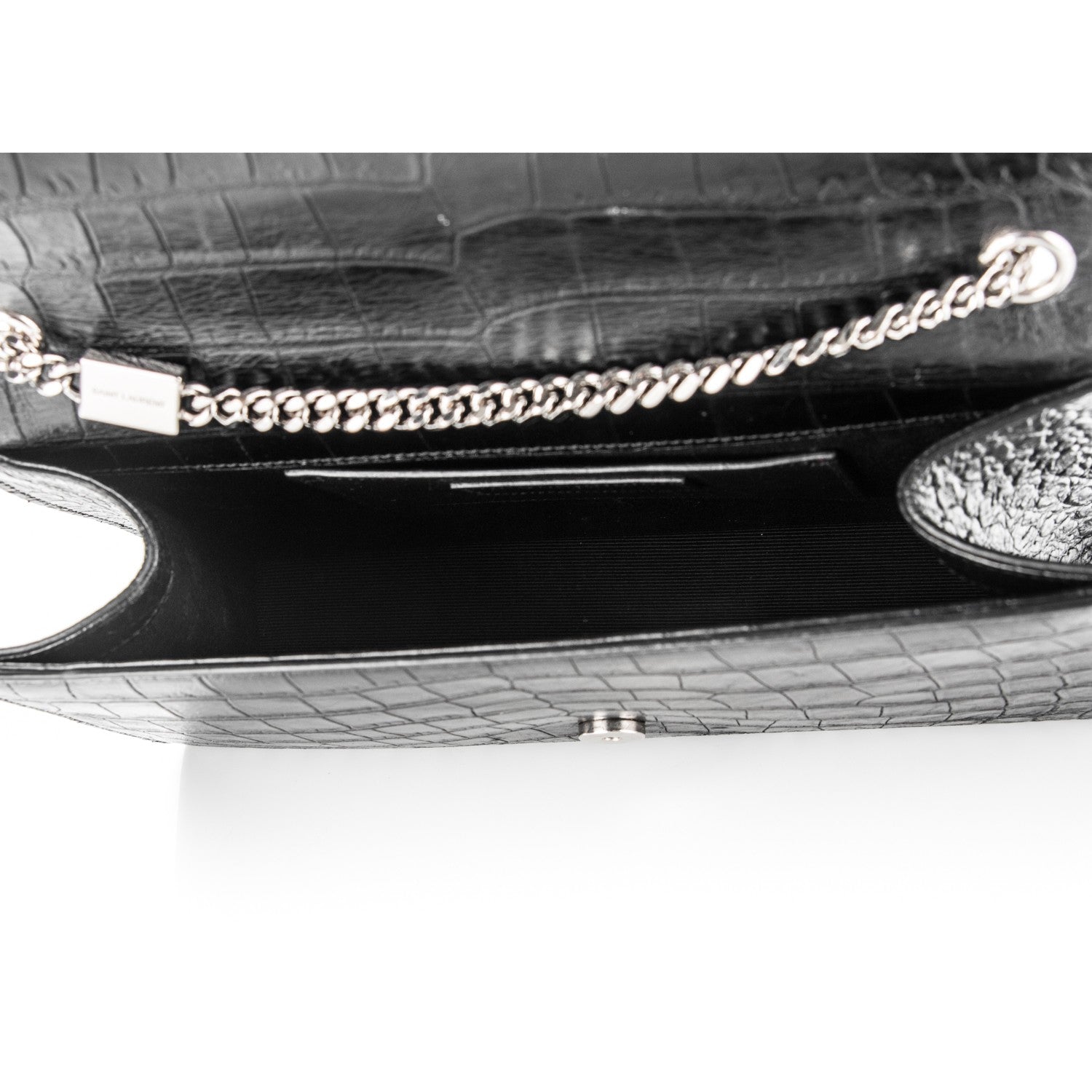 Saint Laurent Calfskin Crocodile Embossed Medium Classic Monogram Kate Tassel Satchel Black 5 of 7