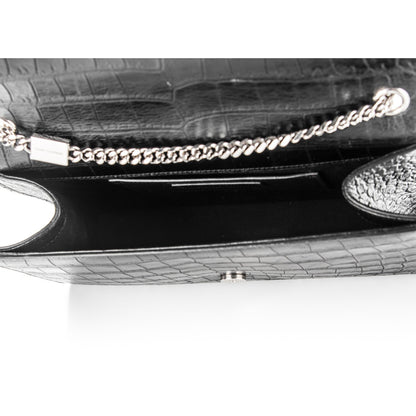 Saint Laurent Calfskin Crocodile Embossed Medium Classic Monogram Kate Tassel Satchel Black 5 of 7