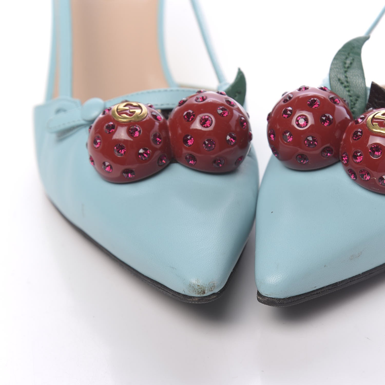 Gucci Malaga Kid Unia Cherry Pumps 38.5 New Acquamarine Emerald Cocoa 12 of 12