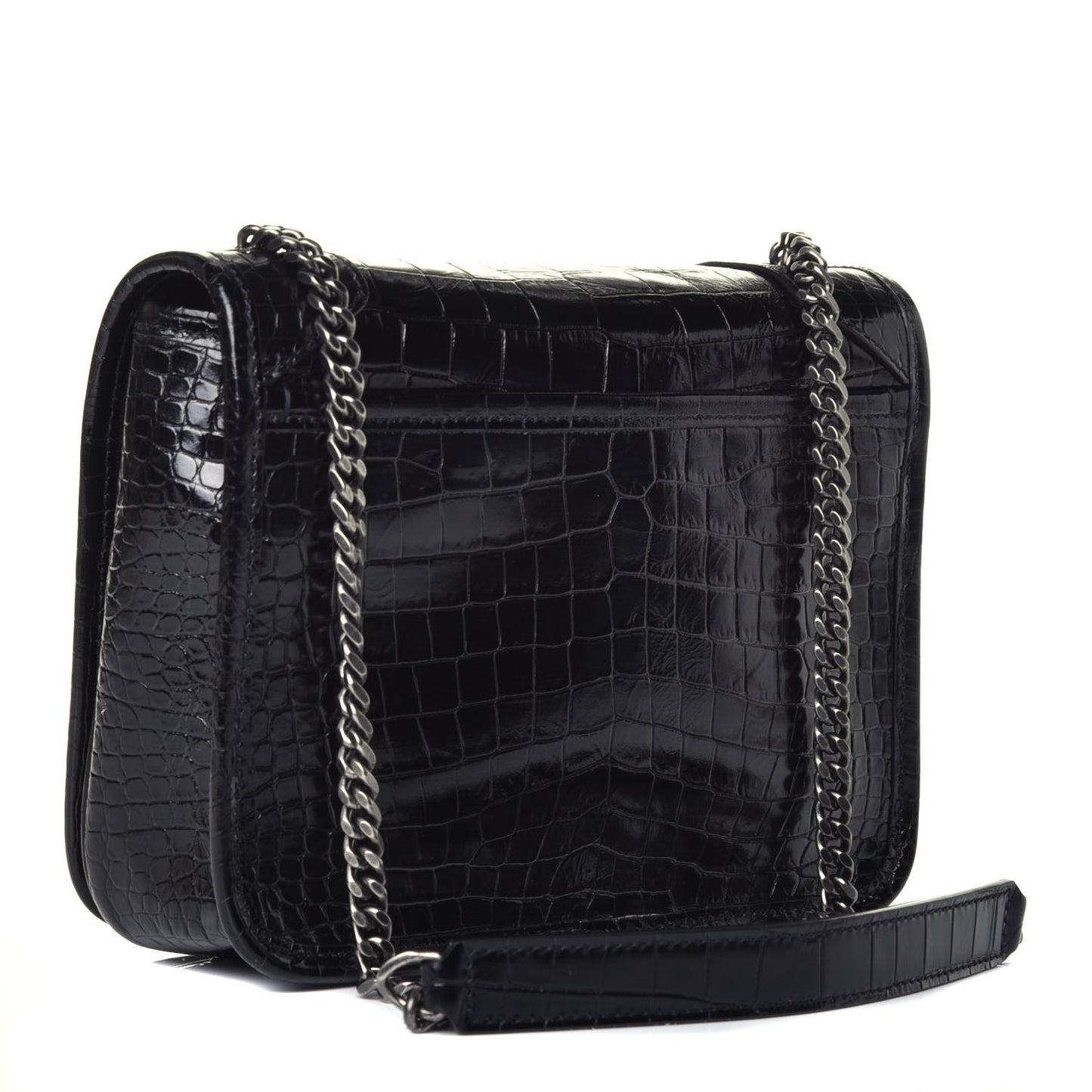 Crocodile Embossed Lambskin Matelasse Monogram Niki Chain Wallet Black