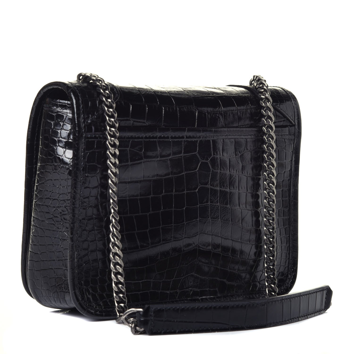 Saint Laurent Crocodile Embossed Lambskin Matelasse Monogram Niki Chain Wallet Black 3 of 9