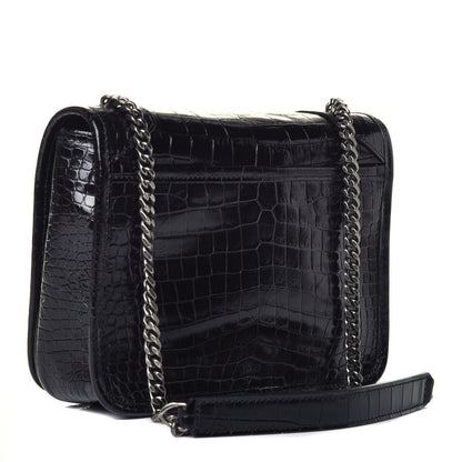 Saint Laurent Crocodile Embossed Lambskin Matelasse Monogram Niki Chain Wallet Black 3 of 9